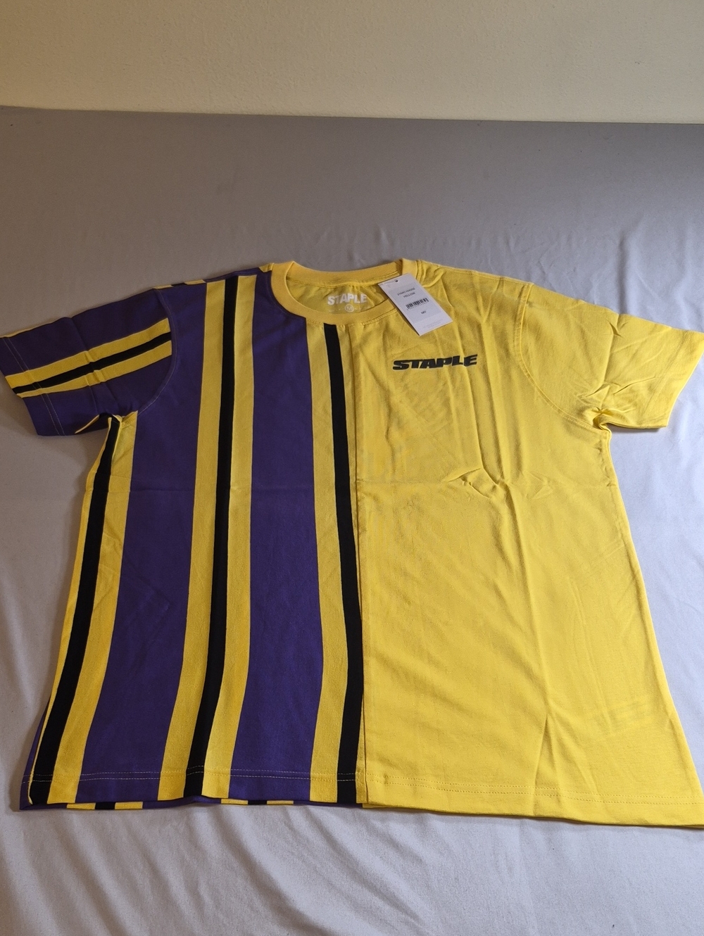 Staple Yellow & Purple Half-Striped Short-Sleeve Tee Size M